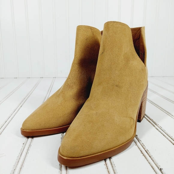 Bp Brynne Tan Suede Block Heel Pointy Toe Ankle Booties K61 - Picture 2 of 11